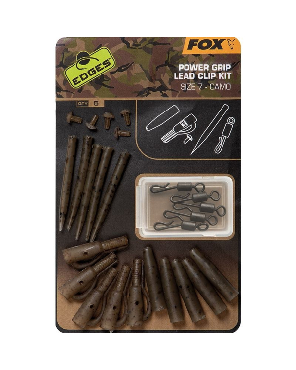 Kit Monturi Plumb Pierdut Fox Edges Power Grip Lead Clip Camo, 5x5buc/set