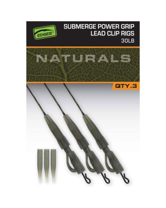 Kit monturi leadcore Fox Edges Naturals Submerge Power Grip Lead Clip Leaders 30lb
