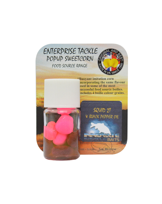 Porumb artificial Enterprise Tackle Pop-up Sweetcorn Food Source Squid 2T & Black Pepper Oil (roz&negru)
