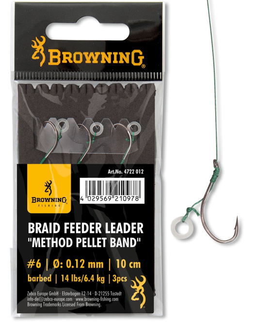 Carlige Legate Browning No.4 10cm 0.14mm Braid Feeder Leader Method Pellet Band