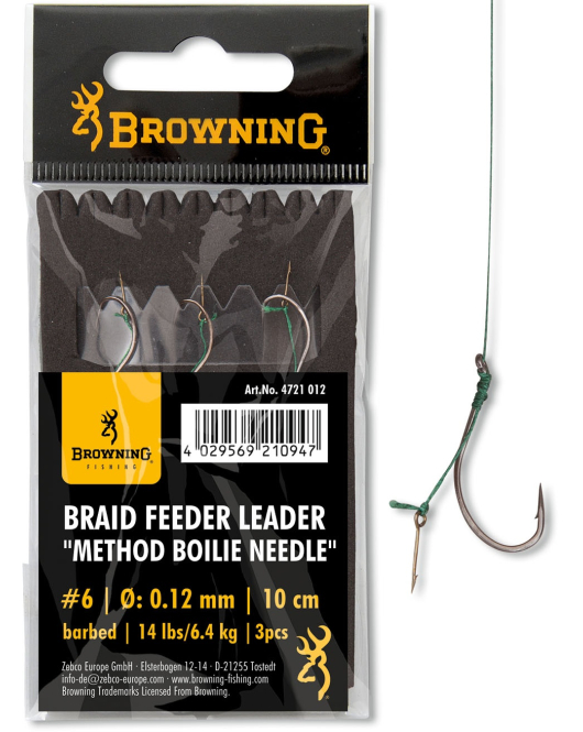 Carlige Legate Browning No.8 10cm 0.12mm Braid Feeder Leader Method Boilie Needle
