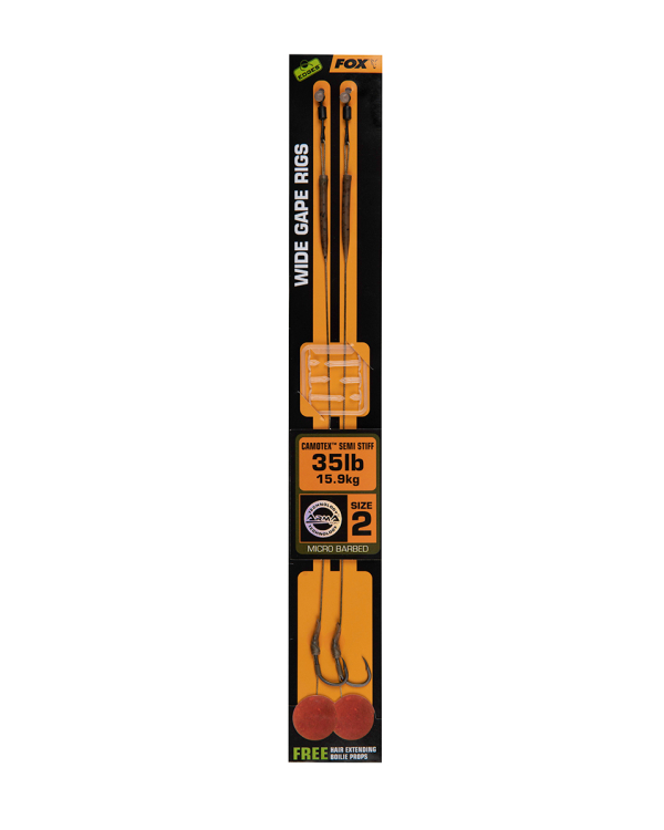 Carlige legate Fox Edges Wide Gape 8 - 20lb Camotex Semi Stiff x 2
